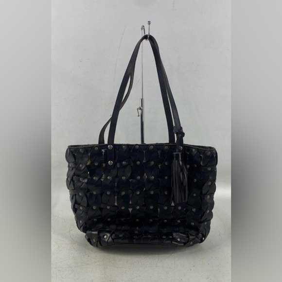 Patricia Nash Mizzana Twisted Braid Leather Tote Bag Black Studded - Picture 4 of 10
